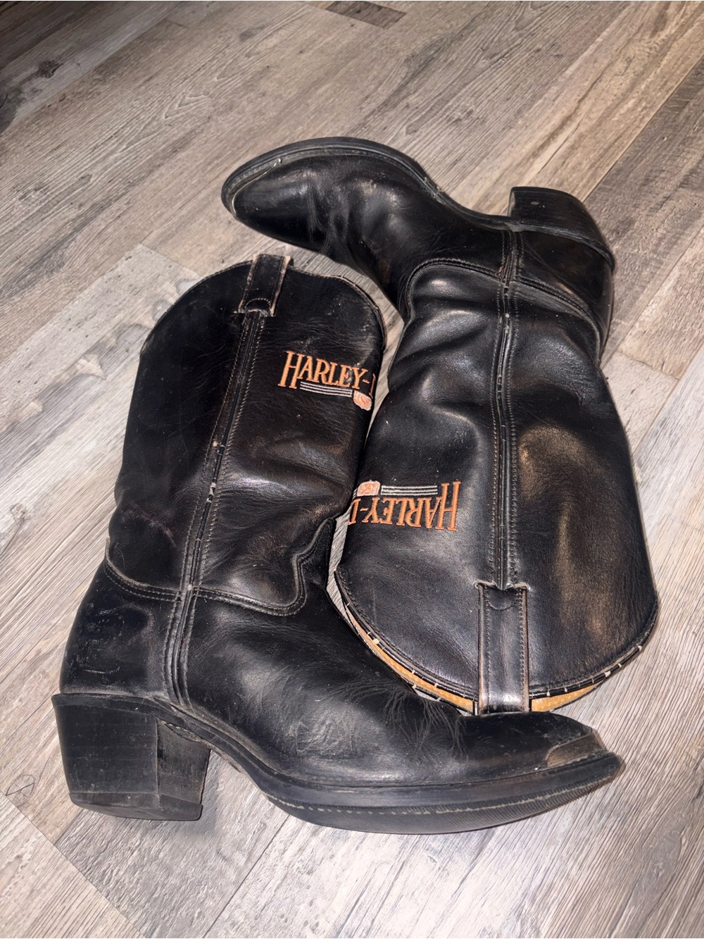 Harley-Davidson Black Leather Ankle Boots with Orange Logo